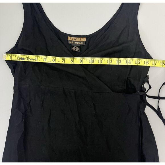 Finity Naturals Linen Blend Midi Wrap Dress Size 4 Black V Neck Sleeveless Tie - Picture 8 of 12